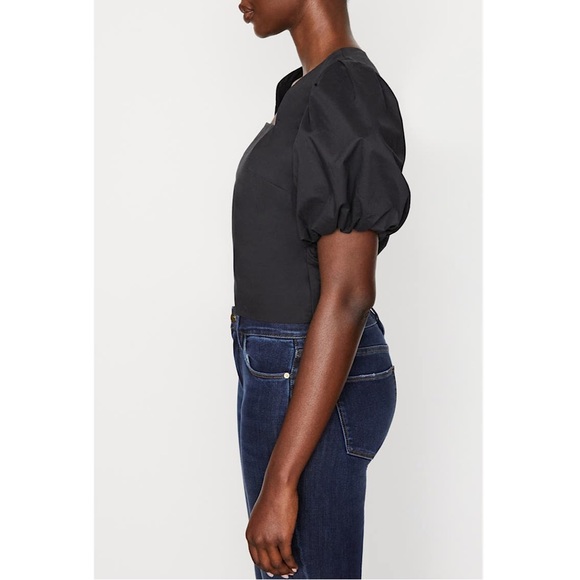 🔥🔥🔥NEW Frame Black Nina Crop Poplin Puff Sleeves Blouse - Picture 6 of 7